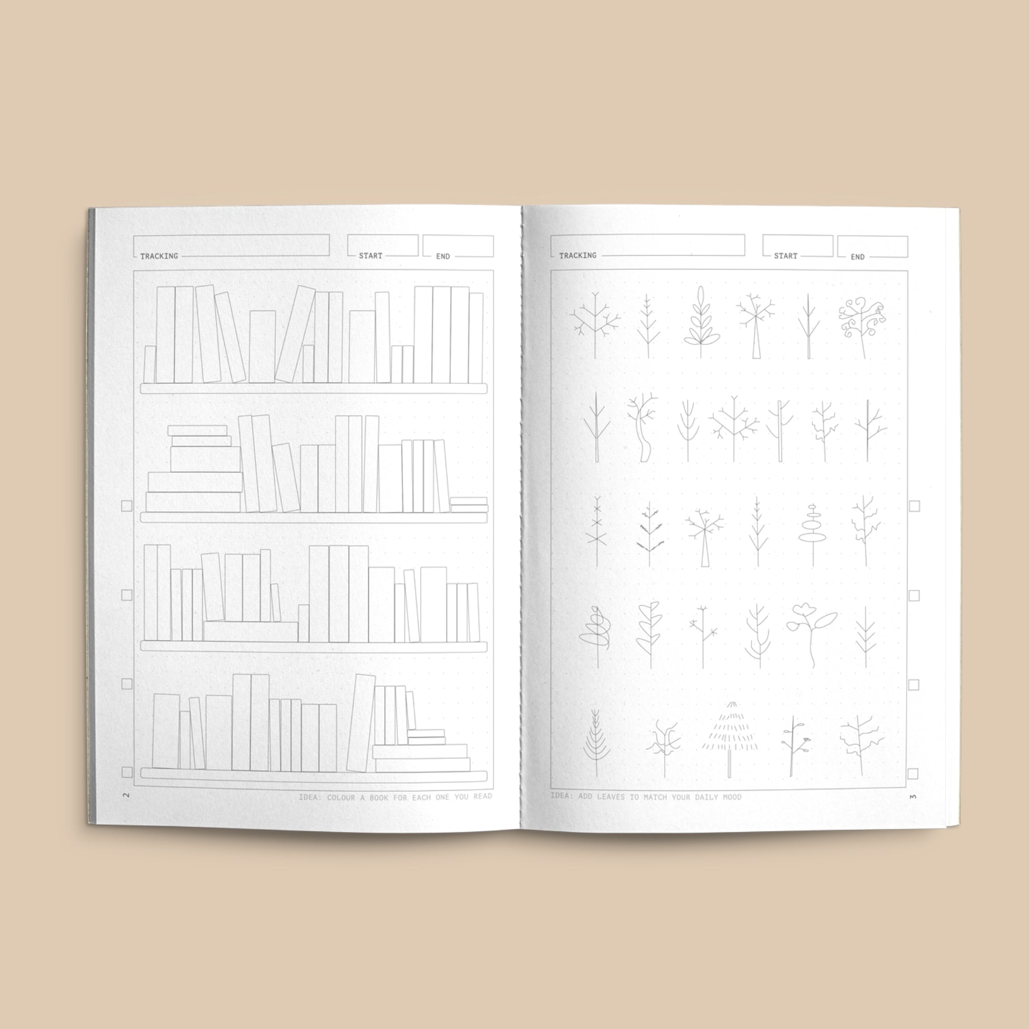 An open Creator's Friend notebook, showing two different project tracking layouts. 