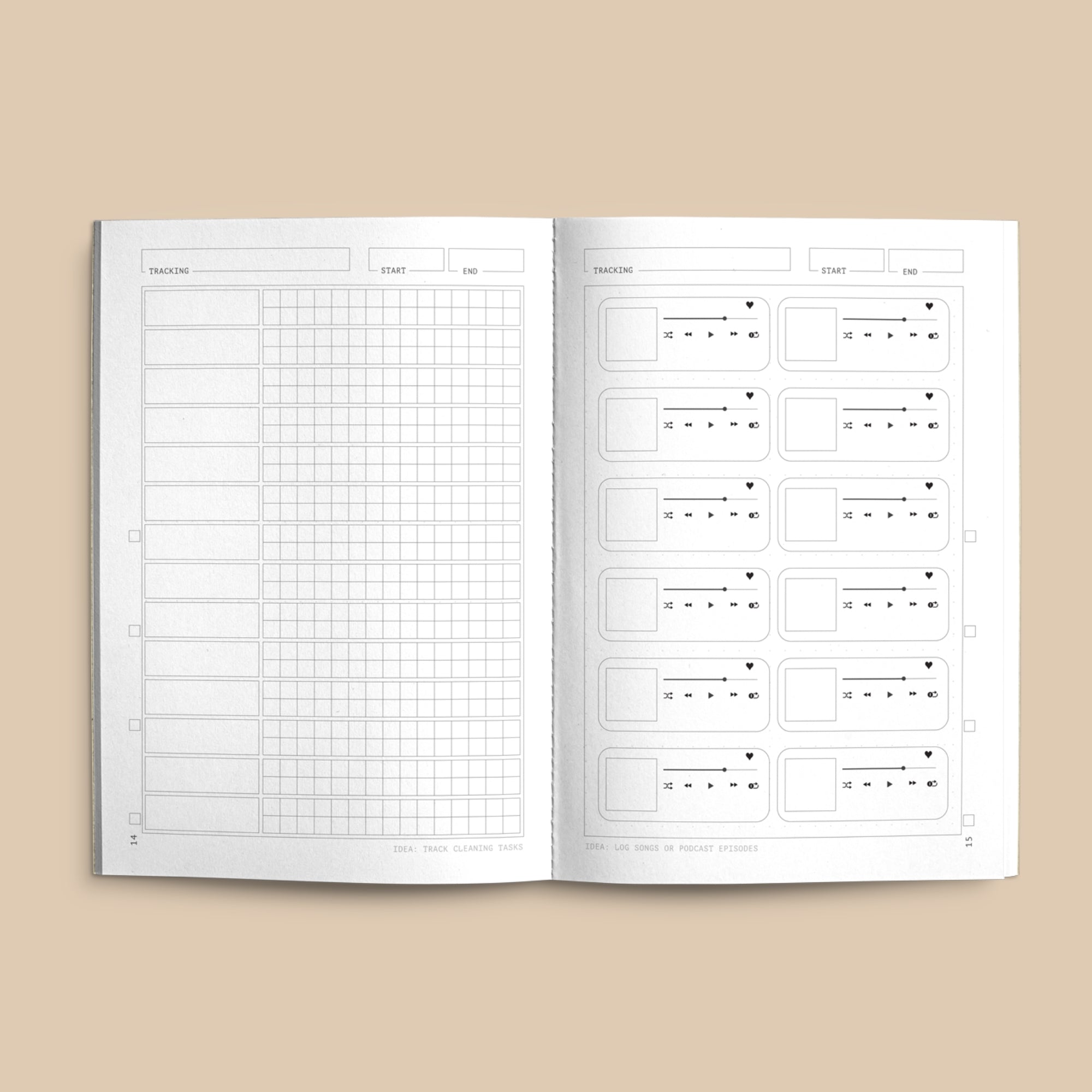 An open Creator's Friend notebook, showing two different project tracking layouts.  