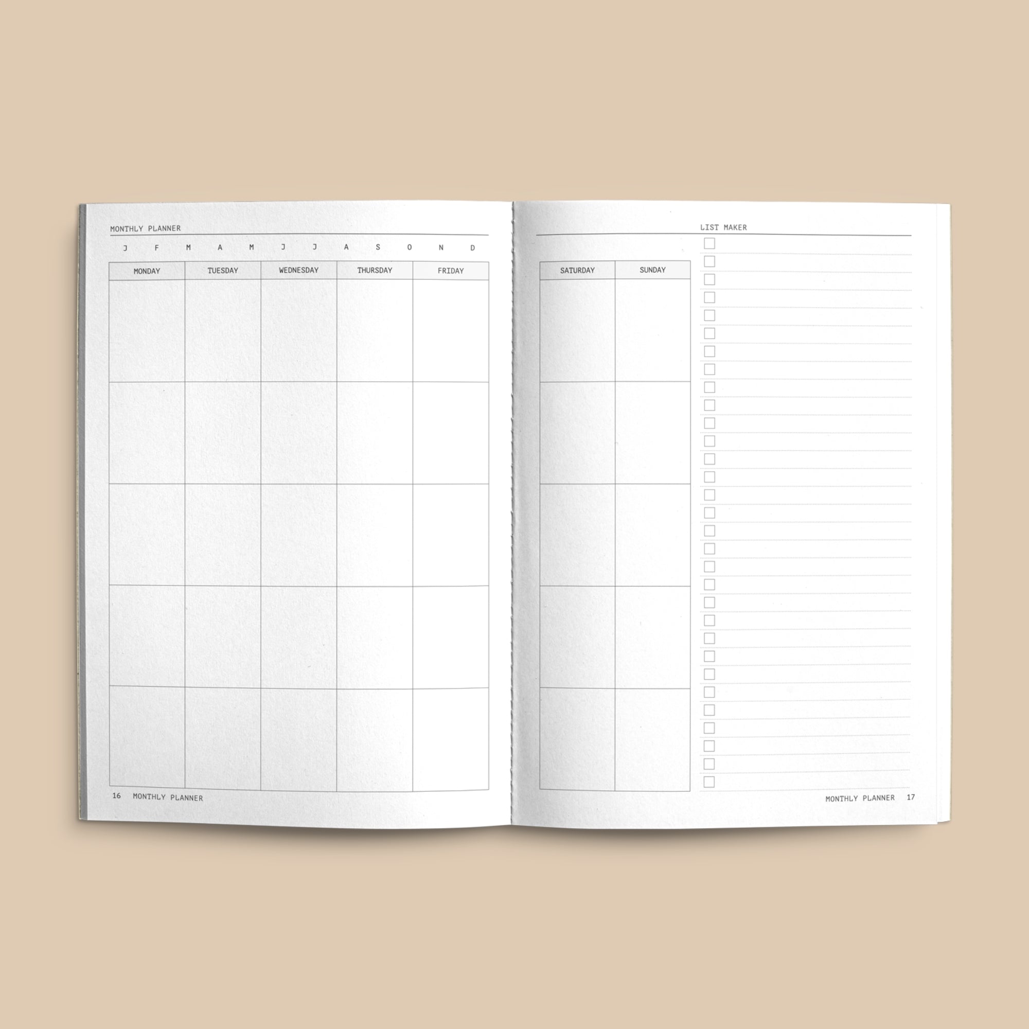 An open Creator's Friend notebook, showing a two-page calendar spread.