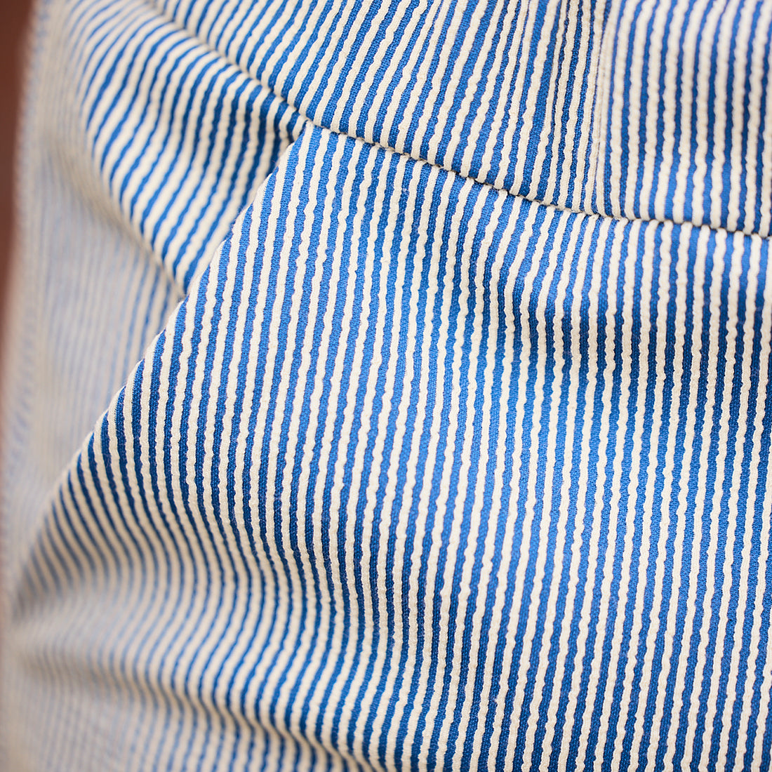 Close-up of blue and white striped fabric