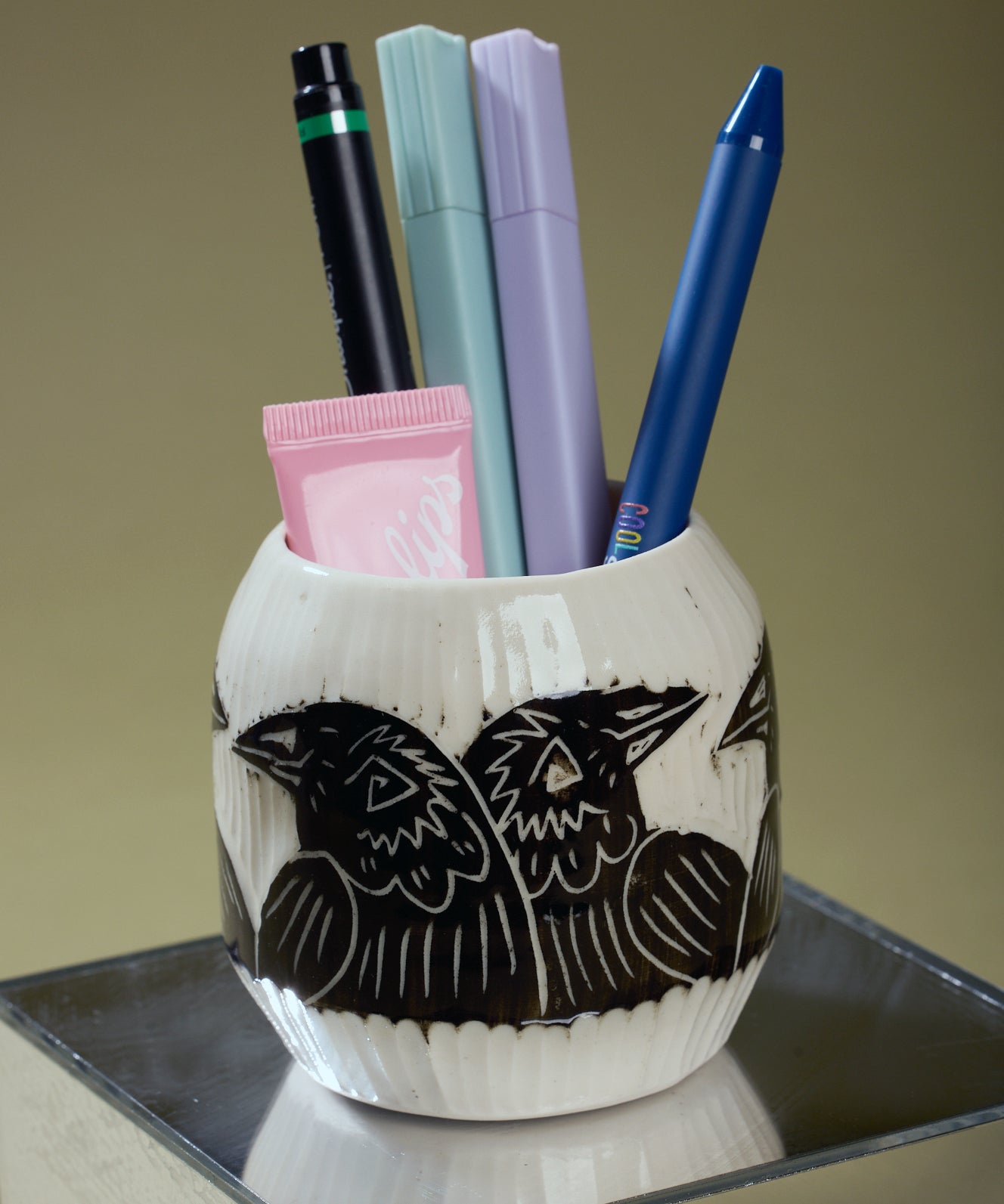 handmade porcelain raven vase