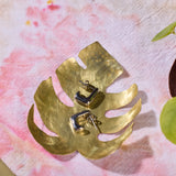 handcrafted brass monstera dish
