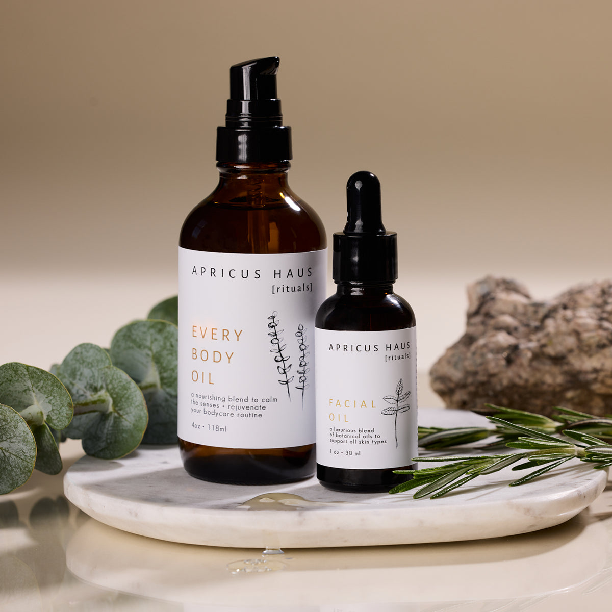 essential self care bundle: every body oil and facial oil by Apricus Haus