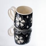 handmade porcelain black and white flower mug djr ceramics buffalo ny