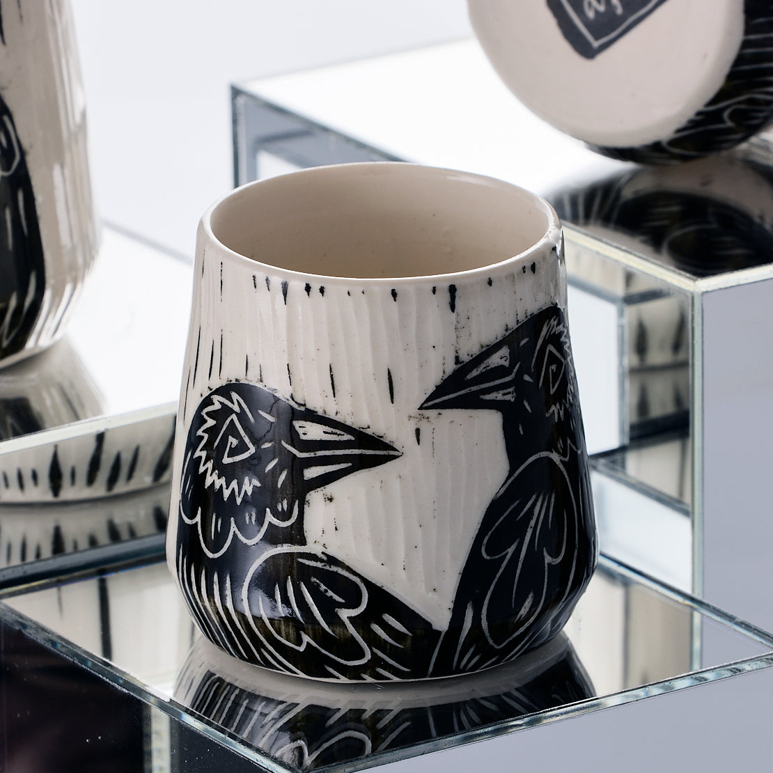 porcelain raven cup djr ceramics handmade buffalo ny