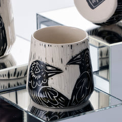 porcelain raven cup djr ceramics handmade buffalo ny