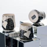 three handmade porcelain raven cups djr ceramics buffalo ny