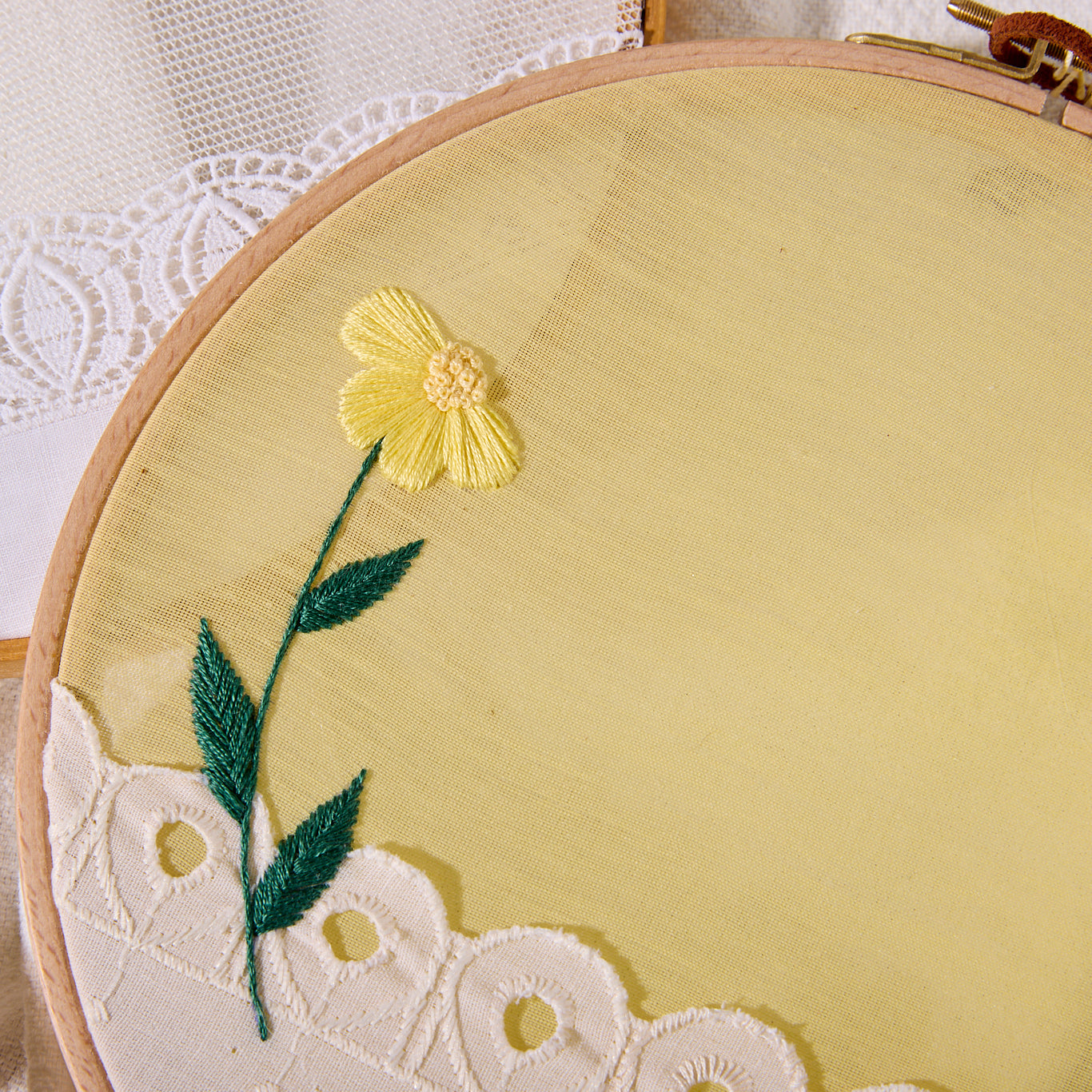 hand-embroidered daffodil
