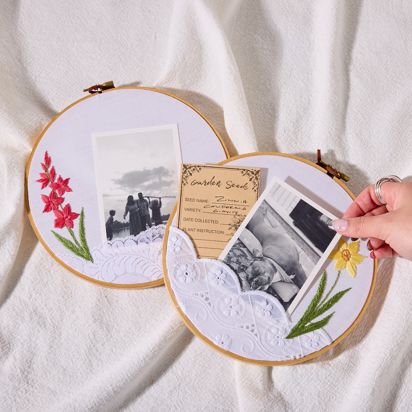 embroidered photo display pockets